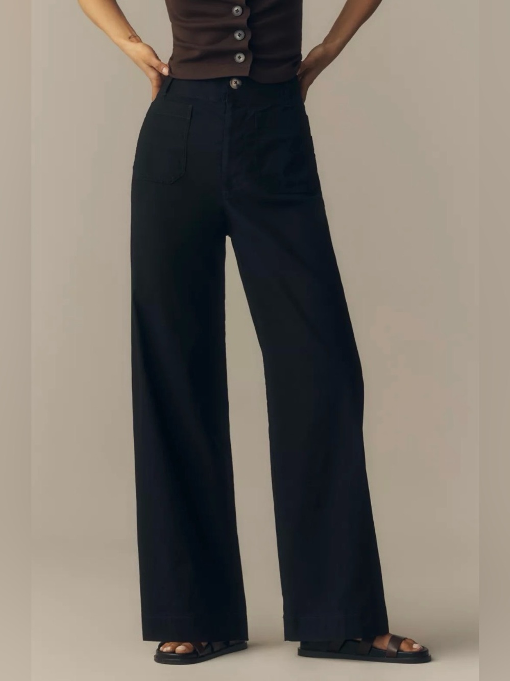 Maeve Anthropologie Black Wide-Leg High-Rise Pants size 2